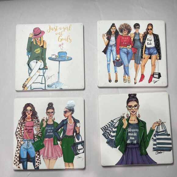 Rongrong DeVoe 4 coasters Girl Power Friends Fashionista Goals Fashion‎ Inspire - Picture 3 of 5